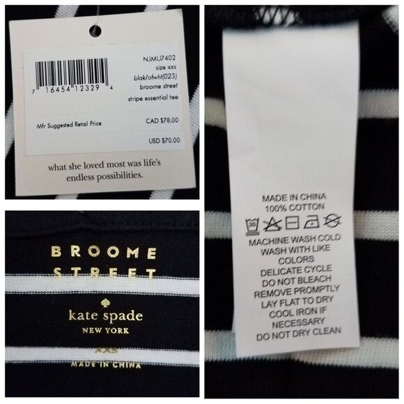 NWT|Kate Spade Striped Essential Bow Short Sleeve Top, XXS - Picture 5 of 5